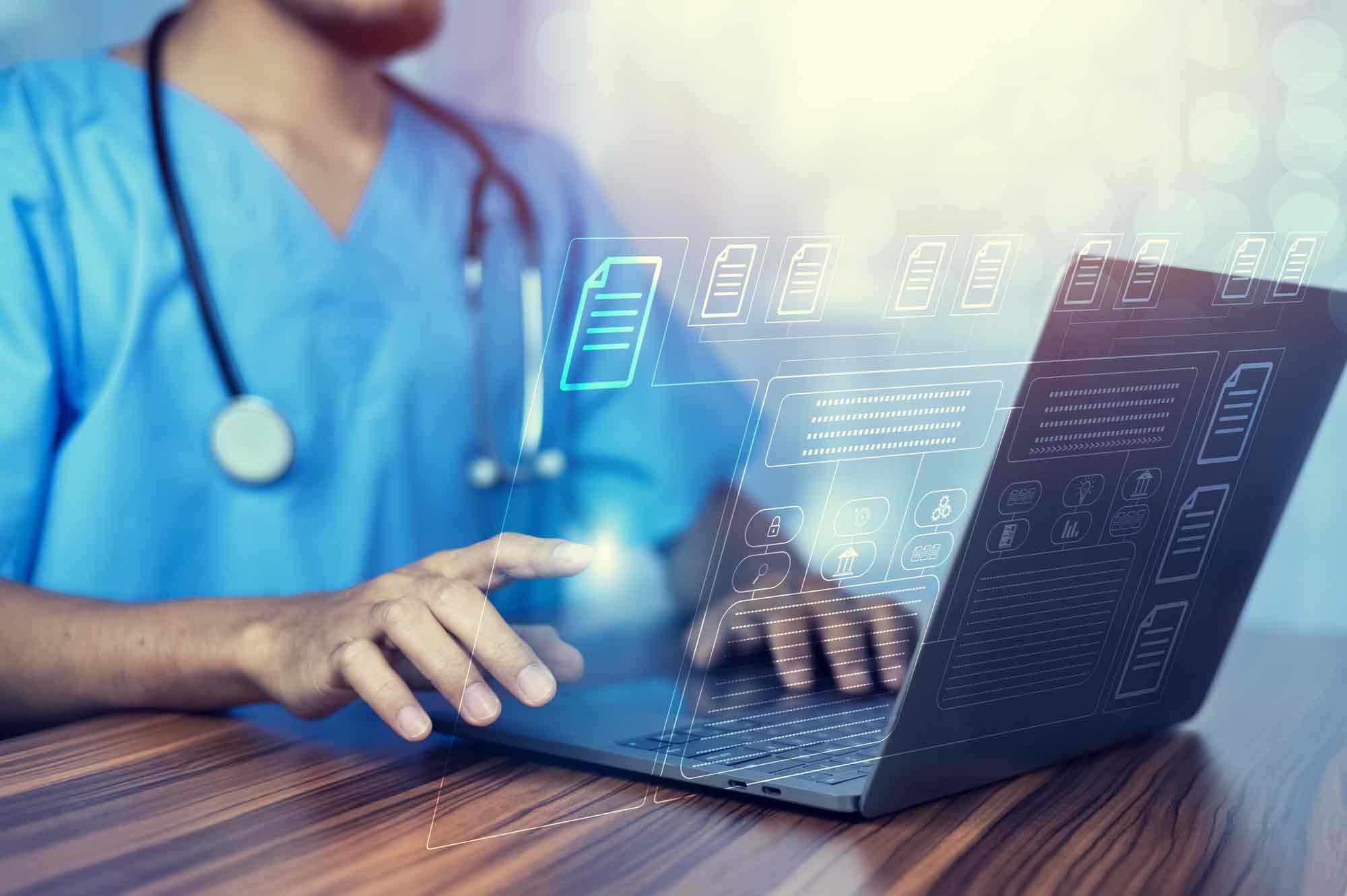 Healthcare professional using digital document automation